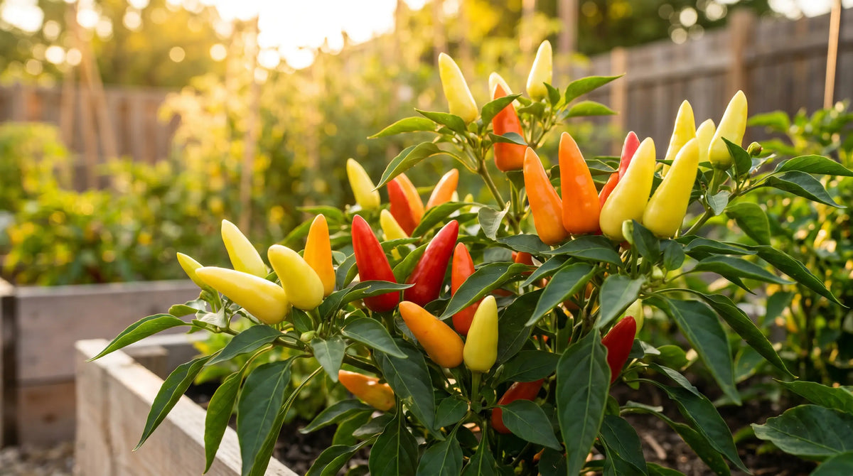 Caloro pepper plant with ripe fruit