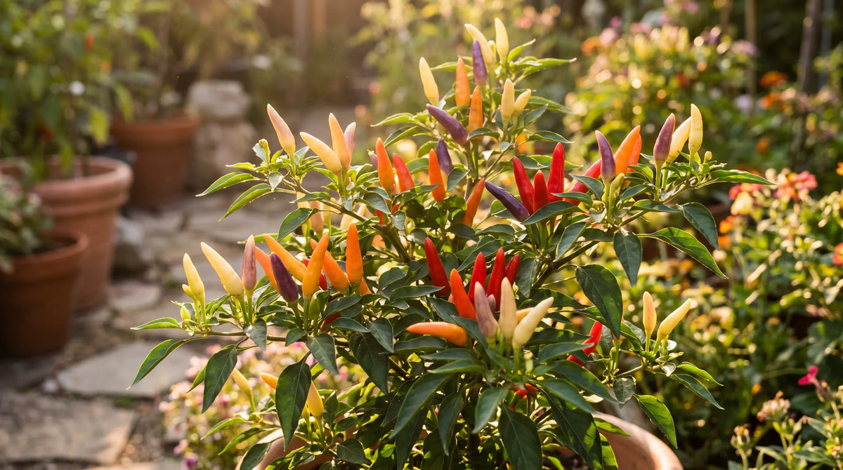 Fire Cracker pepper plant with ripe fruit