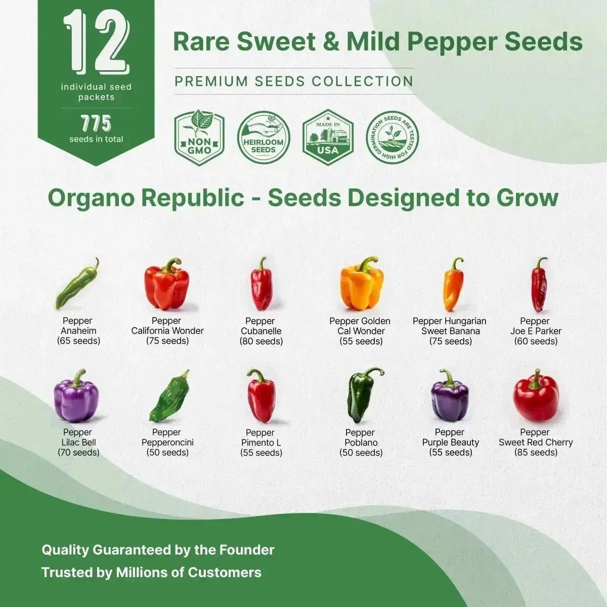12 Rare Sweet & Mild Pepper Seeds Variety Pack - Organo Republic seeds store 12 Rare Sweet & Mild Pepper Seeds Variety Pack