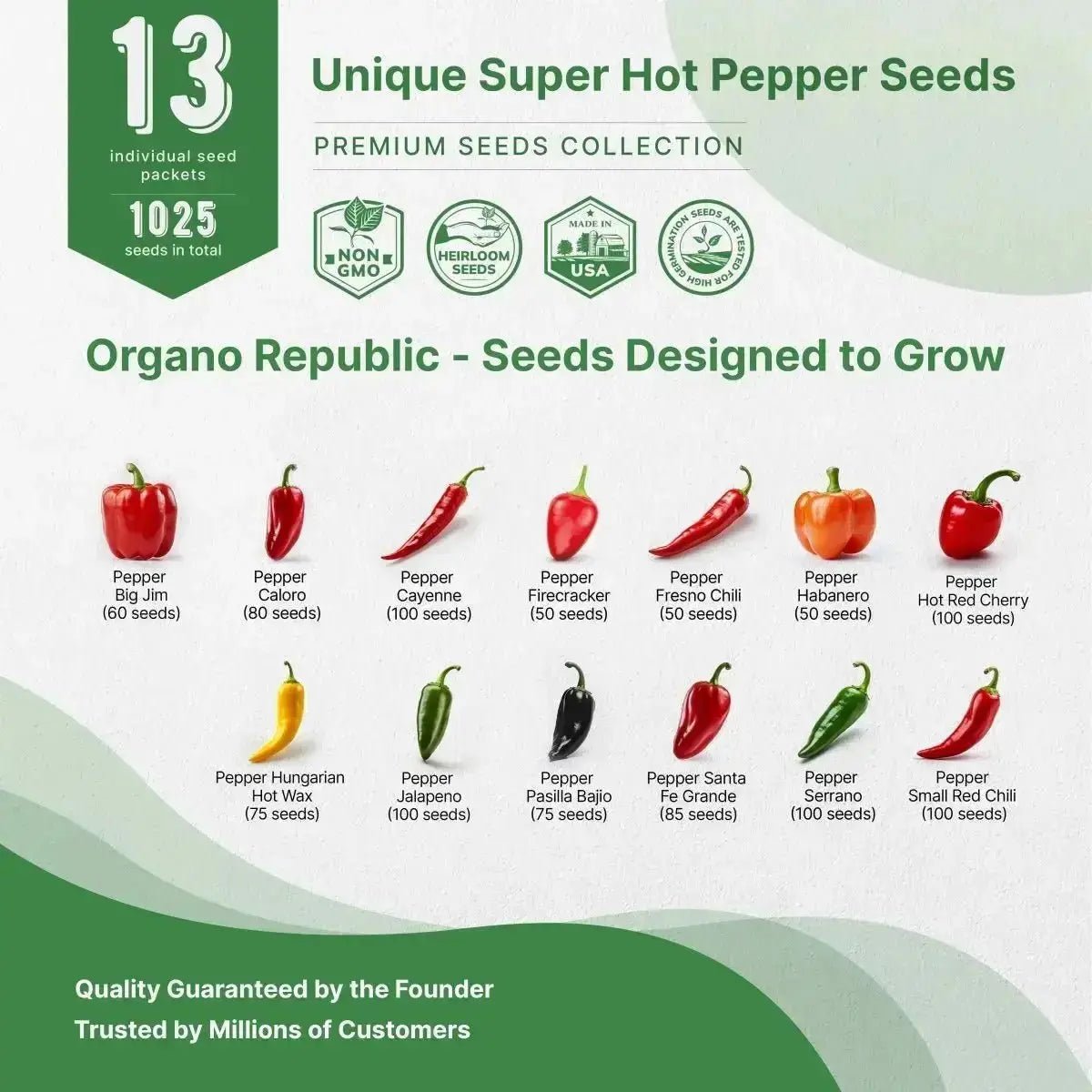 13 Unique Super Hot Pepper Seeds Variety Pack - Organo Republic seeds store 13 Unique Super Hot Pepper Seeds Variety Pack