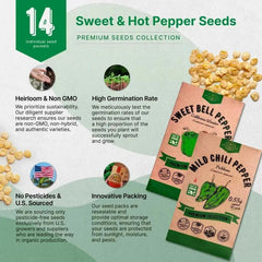 14 Sweet & Hot Peppers Seeds Variety Pack - Organo Republic seeds store 14 Sweet & Hot Peppers Seeds Variety Pack