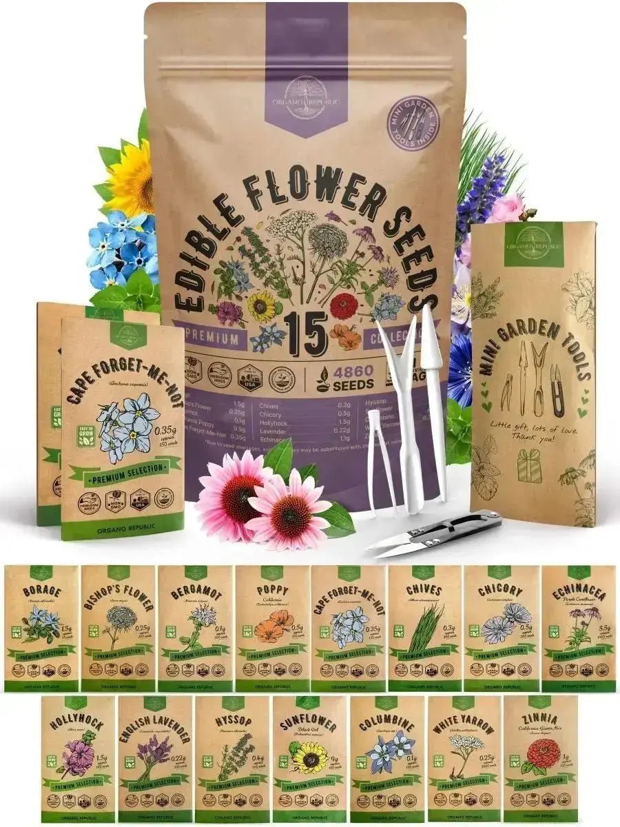 15 Edible Flower Seeds Variety Pack - Organo Republic seeds store 15 Edible Flower Seeds Variety Pack