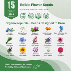 15 Edible Flower Seeds Variety Pack for Planting Indoor & Outdoors - Organo Republic