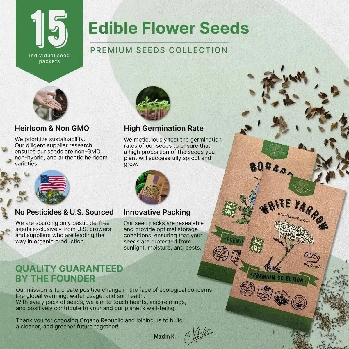 15 Edible Flower Seeds Variety Pack - Organo Republic seeds store 15 Edible Flower Seeds Variety Pack