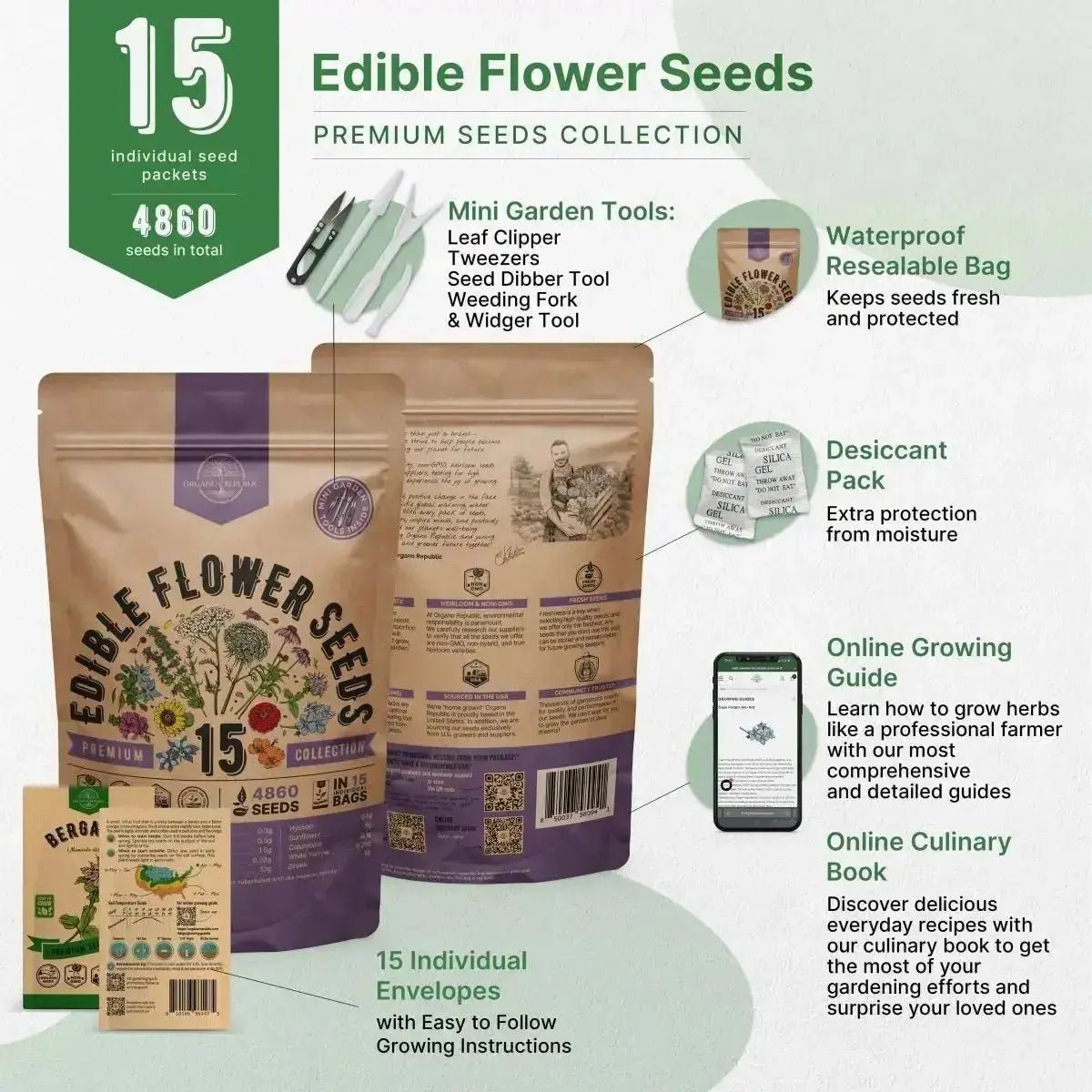 15 Edible Flower Seeds Variety Pack - Organo Republic seeds store 15 Edible Flower Seeds Variety Pack