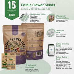 15 Edible Flower Seeds Variety Pack for Planting Indoor & Outdoors - Organo Republic