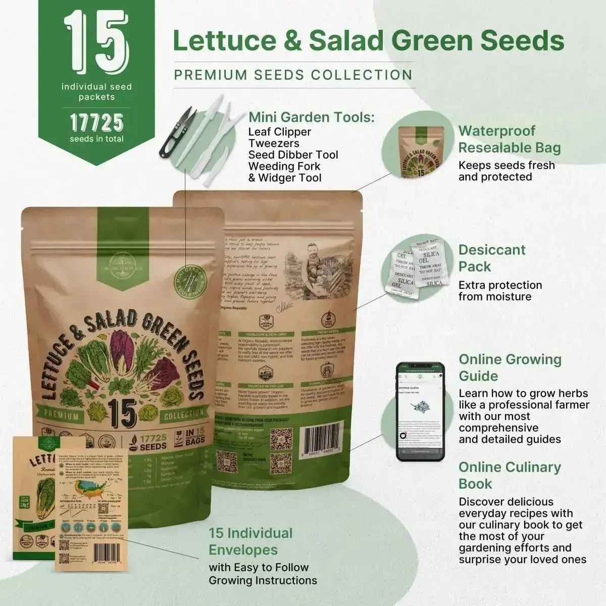 15 Lettuce & Salad Greens Seeds Variety Pack - Organo Republic seeds store 15 Lettuce & Salad Greens Seeds Variety Pack
