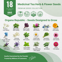 18 Medicinal Tea Herb & Flower Seeds Variety Pack for Planting Indoor & Outdoors. - Organo Republic