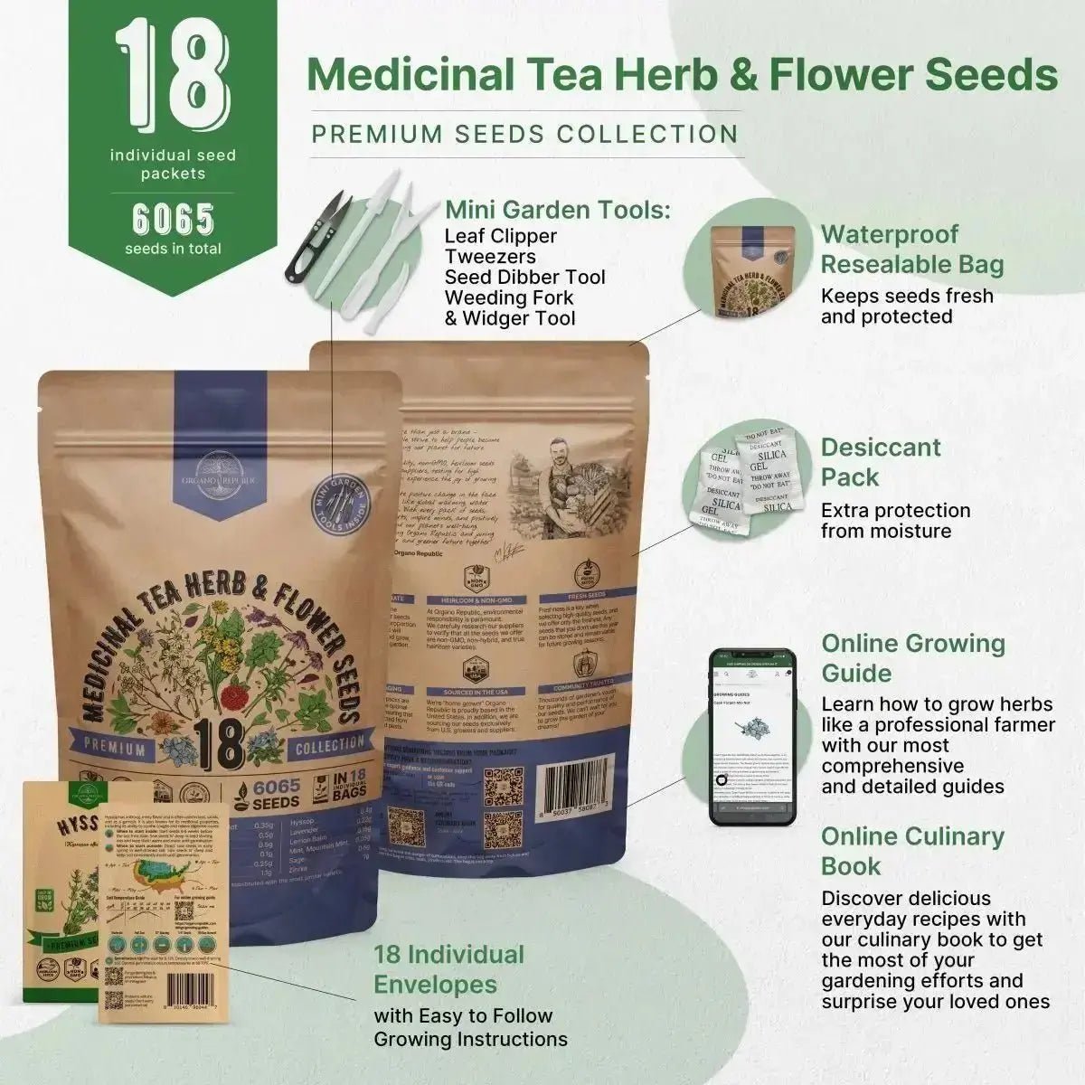 18 Medicinal Tea Herb & Flower Seeds Variety Pack - Organo Republic seeds store 18 Medicinal Tea Herb & Flower Seeds Variety Pack