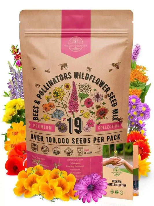 19 Bee Mix Wildflower Seeds Mix for Planting Indoor & Outdoors - Organo Republic 900