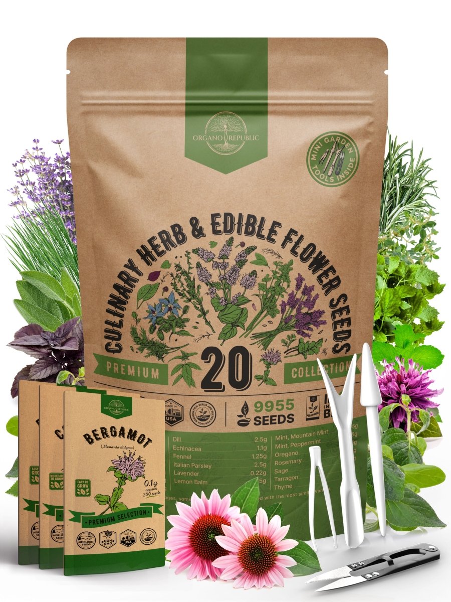 20 Culinary Herbs & Edible Flower Seeds Variety Pack for Planting Indoor & Outdoors - Organo Republic