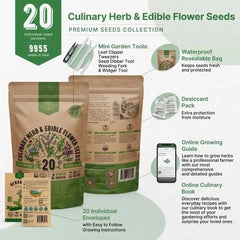 20 Culinary Herbs & Edible Flower Seeds Variety Pack - Organo Republic seeds store 20 Culinary Herbs & Edible Flower Seeds Variety Pack