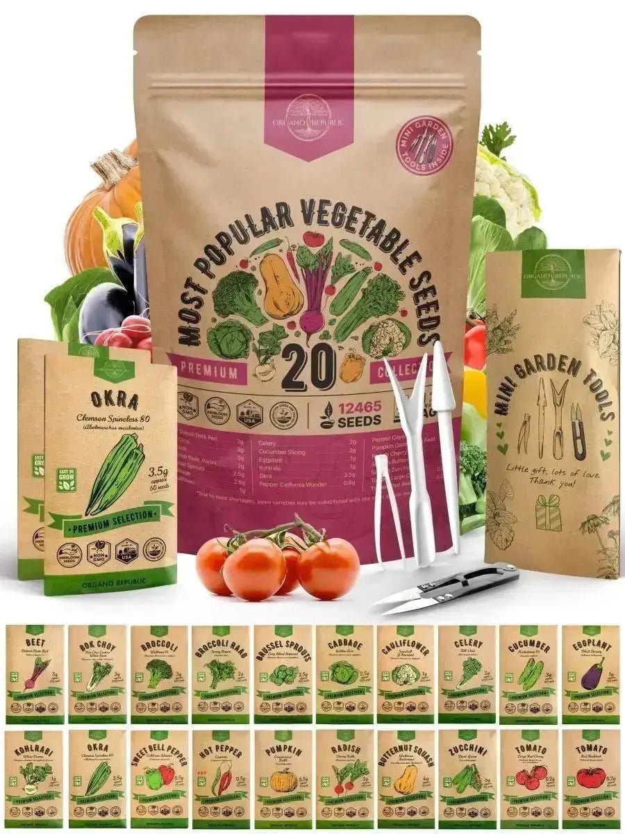 20 Vegetable Seeds Variety Pack - Organo Republic seeds store 20 Vegetable Seeds Variety Pack