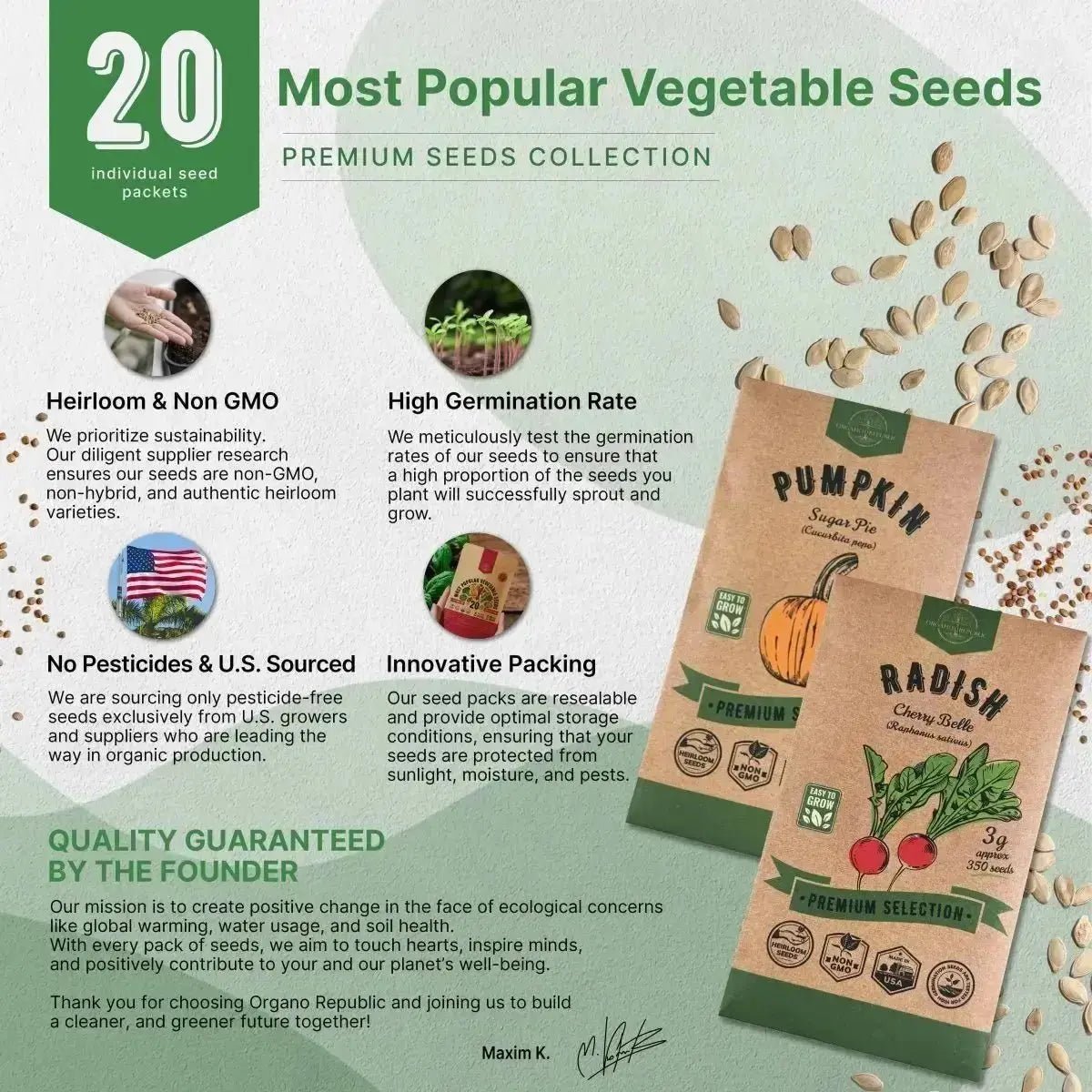20 Vegetable Seeds Variety Pack - Organo Republic seeds store 20 Vegetable Seeds Variety Pack