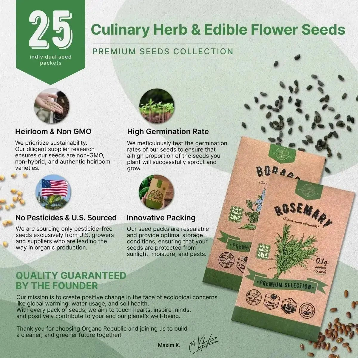25 Culinary Herbs & Edible Flower Seeds Variety Pack - Organo Republic seeds store 25 Culinary Herbs & Edible Flower Seeds Variety Pack