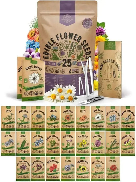25 Edible Flower Seeds 4500+ Non GMO Heirloom Seeds for Planting - Organo Republic 900