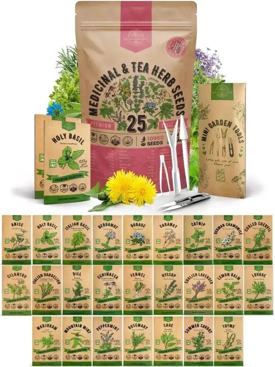 25 Medicinal & Tea Herb Seeds Variety Pack - Organo Republic seeds store 25 Medicinal & Tea Herb Seeds Variety Pack