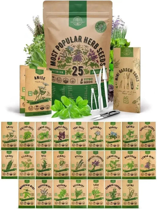 25 Most Popular Herb Seeds Variety Pack for Planting Indoor & Outdoors - Organo Republic 900