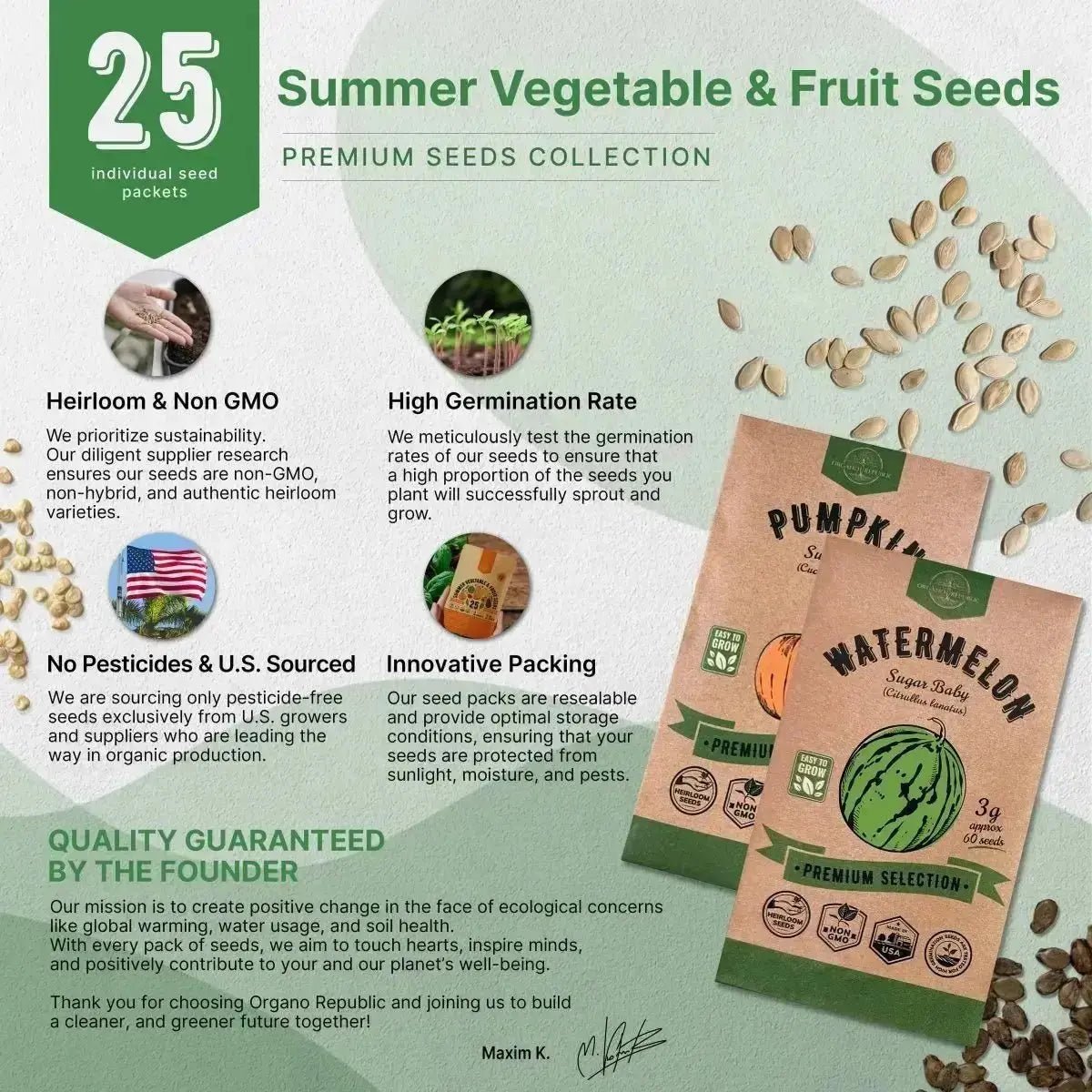 25 Summer Fruit & Vegetable Seeds Variety Pack - Organo Republic seeds store 25 Summer Fruit & Vegetable Seeds Variety Pack