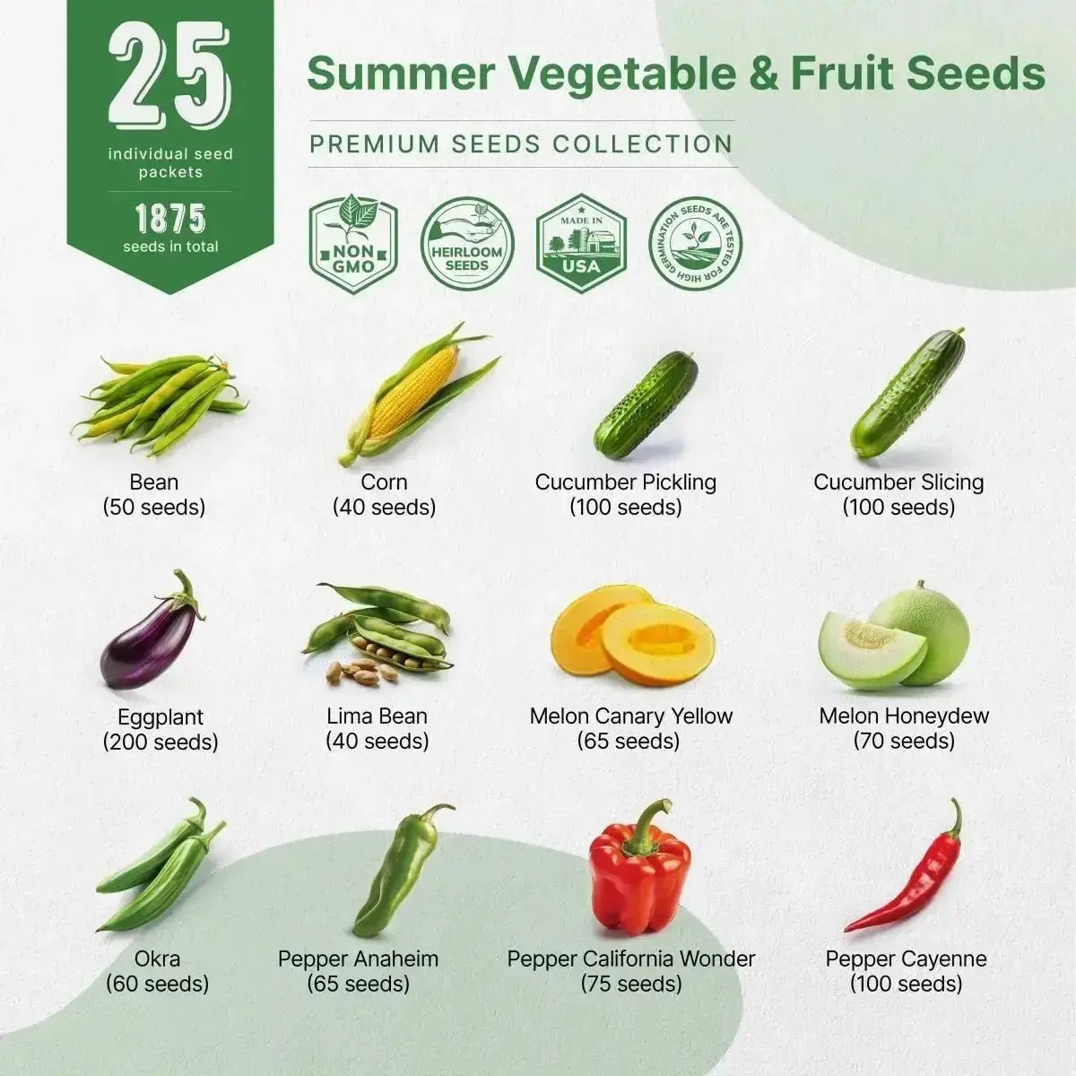 25 Summer Fruit & Vegetable Seeds Variety Pack - Organo Republic seeds store 25 Summer Fruit & Vegetable Seeds Variety Pack