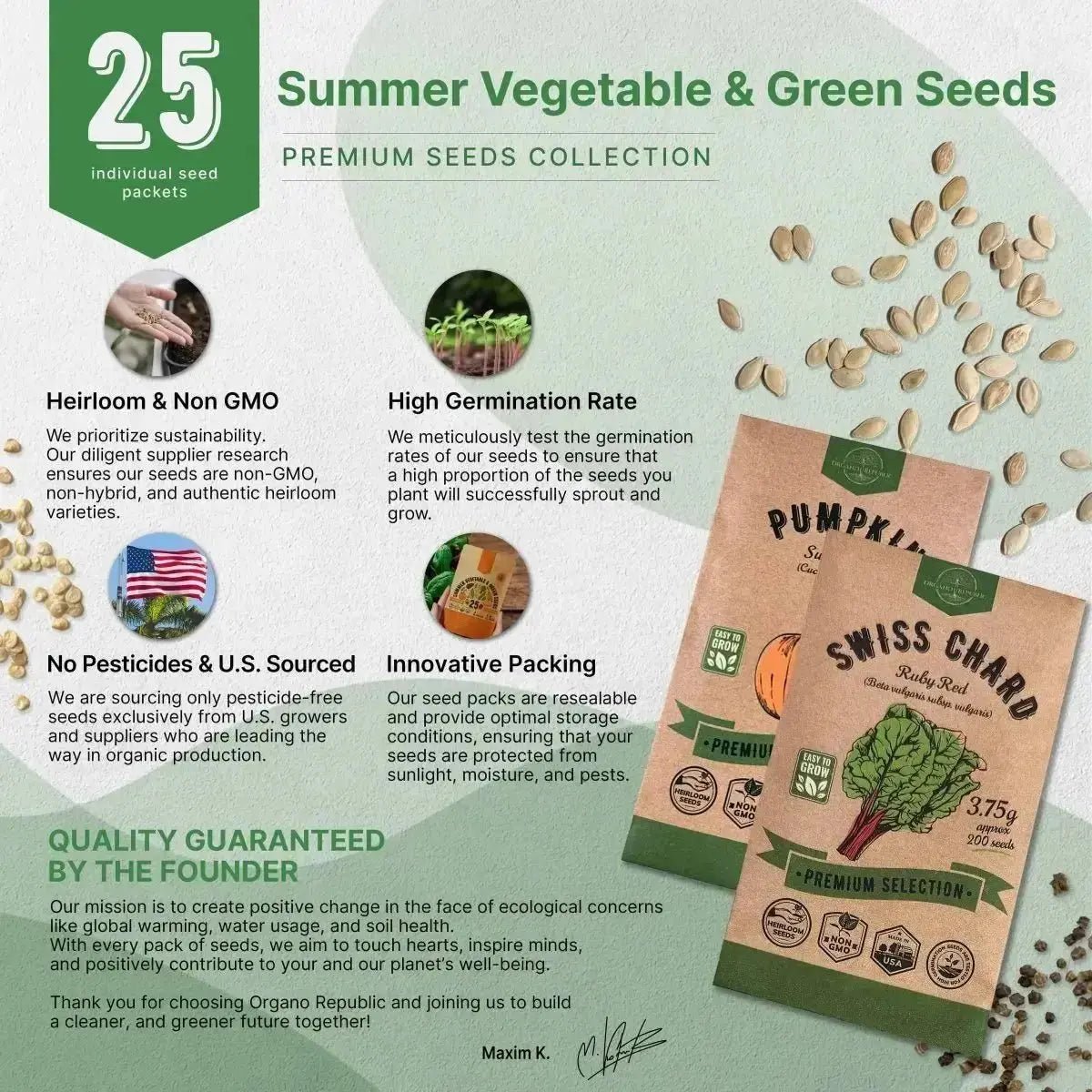 25 Summer Greens & Vegetable Seeds Variety Pack - Organo Republic seeds store 25 Summer Greens & Vegetable Seeds Variety Pack