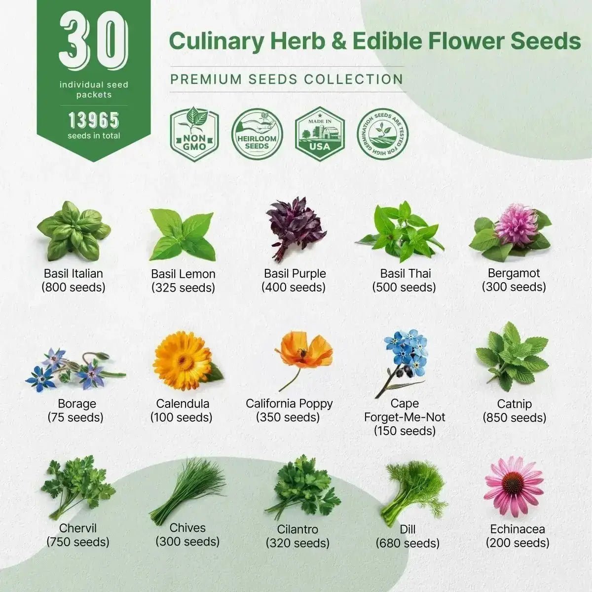 30 Culinary Herbs & Edible Flower Seeds Variety Pack - Organo Republic seeds store 30 Culinary Herbs & Edible Flower Seeds Variety Pack