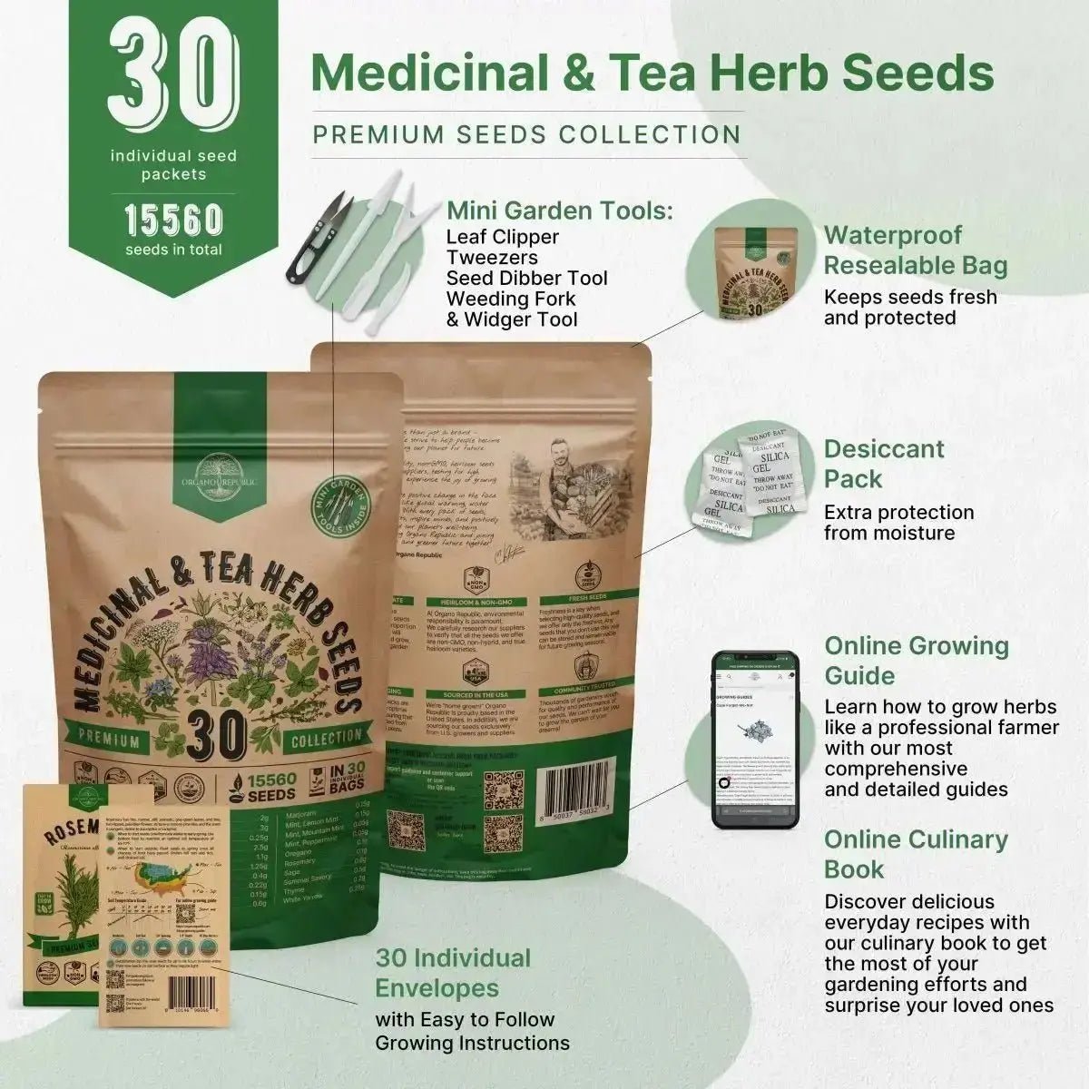 30 Herb Seeds - Medicinal & Tea Variety Pack - Organo Republic seeds store 30 Herb Seeds - Medicinal & Tea Variety Pack