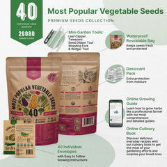 40 Vegetable Seeds Variety Pack - 26,000+ Non GMO Heirloom Seeds for Planting - Organo Republic