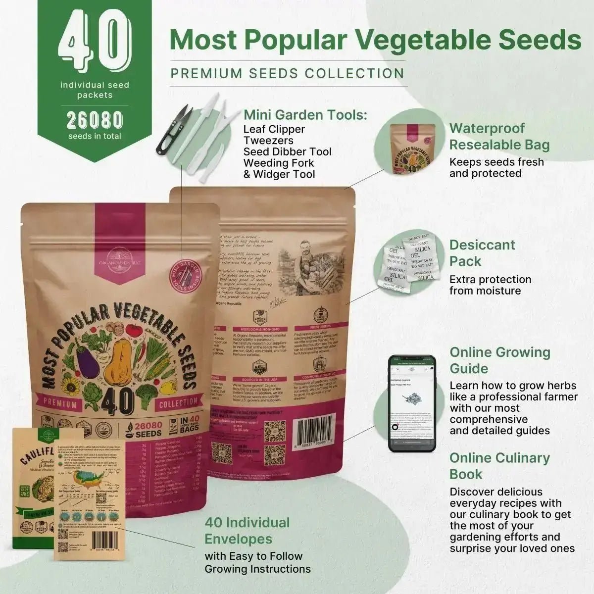 40 Vegetable Seeds Variety Pack - Organo Republic seeds store 40 Vegetable Seeds Variety Pack