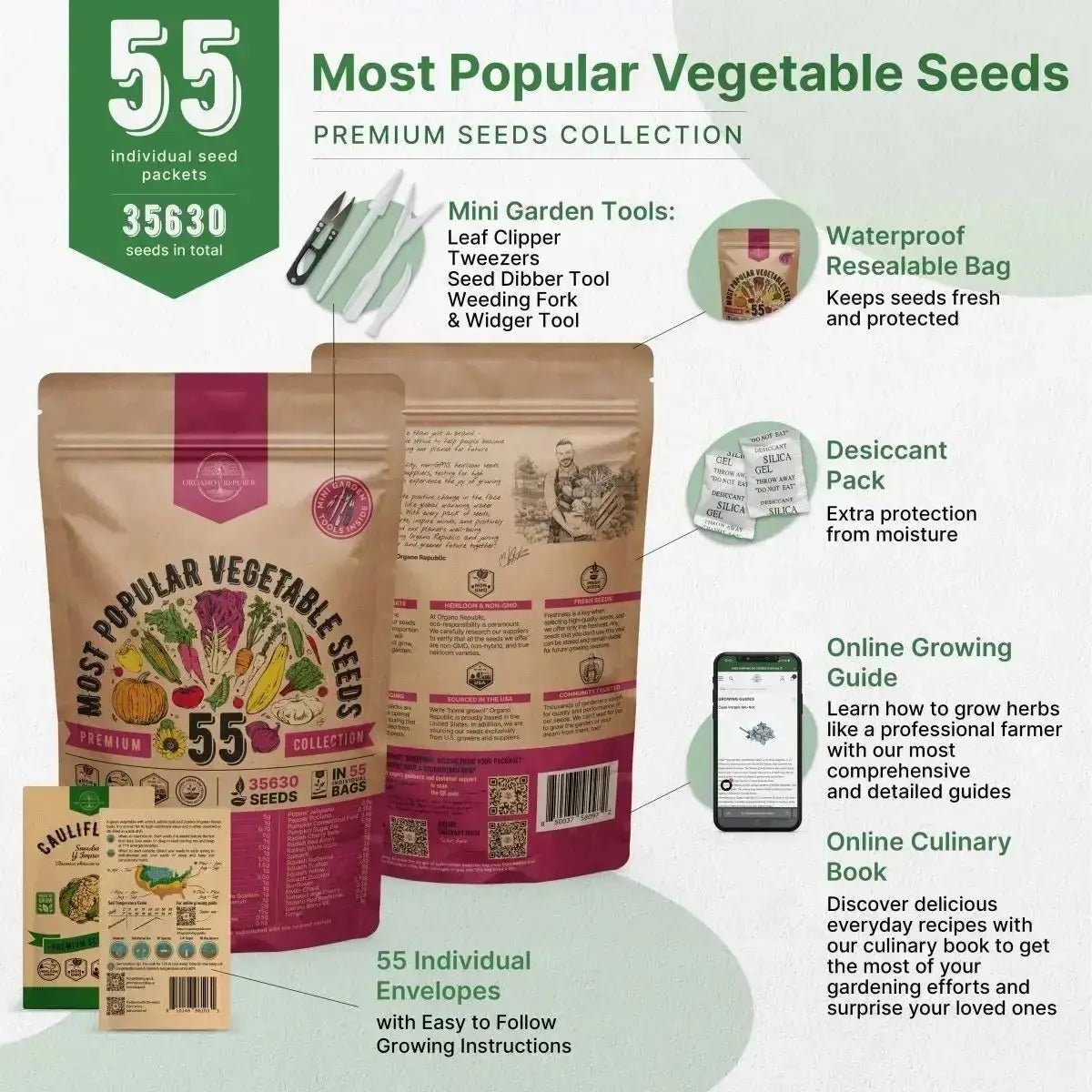 55 Vegetable Seeds Variety Pack - Organo Republic seeds store 55 Vegetable Seeds Variety Pack