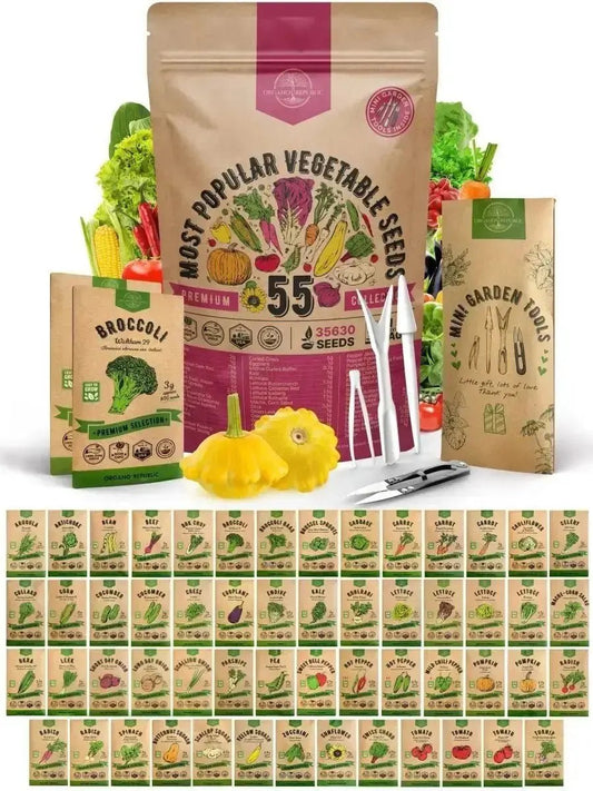 55 Vegetable Seeds Variety Pack - 35,600 Non - GMO Heirloom Seeds for Planting Vegetables and Fruits - Organo Republic 900