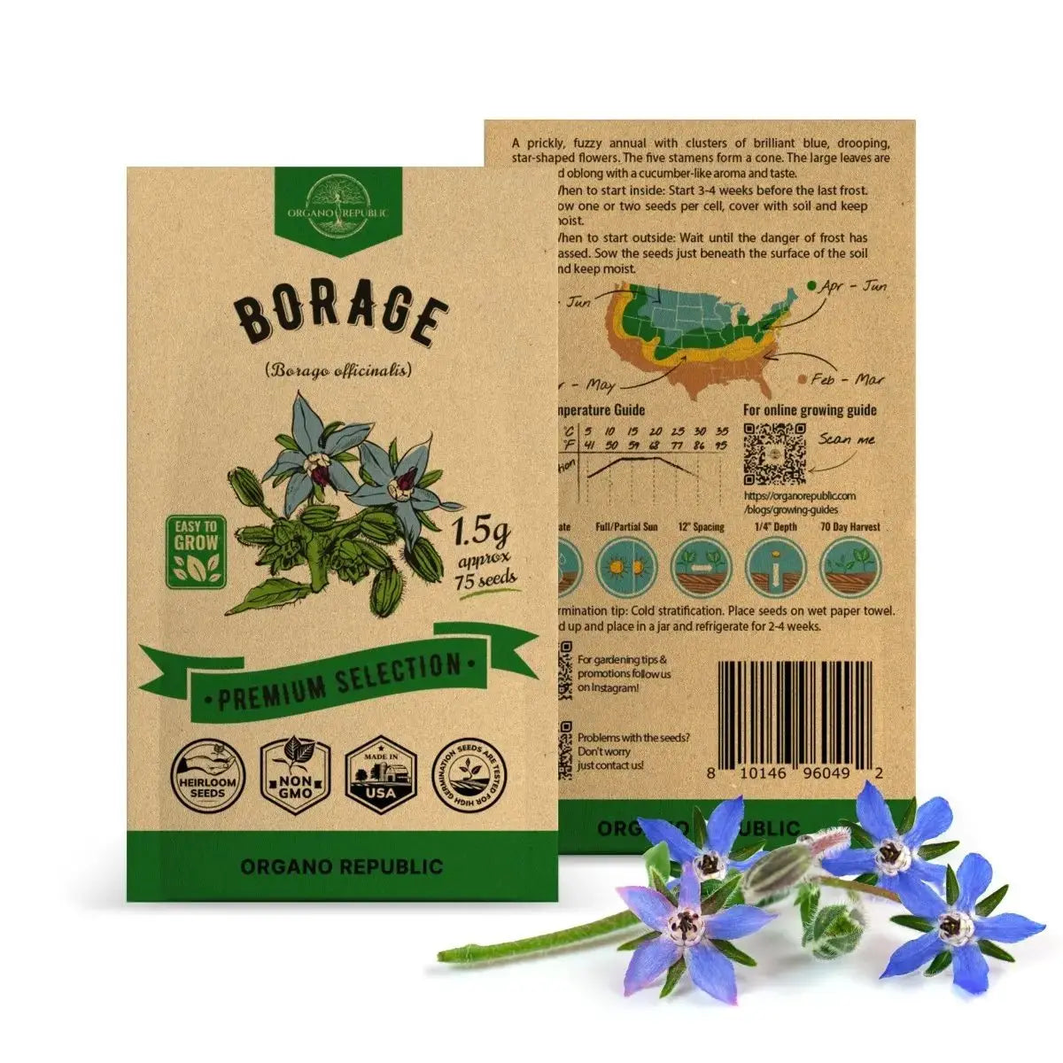 Borage Seeds Pack 1.50G - Organo Republic seeds store Borage Seeds Pack 1.50G