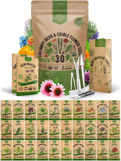 Culinary Herbs & Edible Flower Seeds Variety Pack – Non-GMO Heirloom