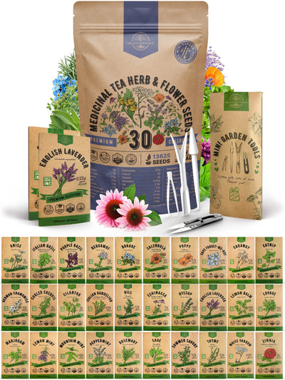 Medicinal Tea Herb & Flower Seeds Variety Pack – Non-GMO Heirloom