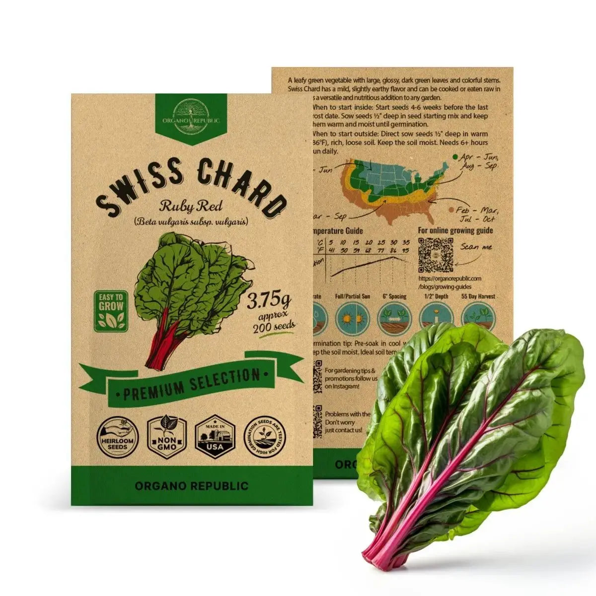 Swiss Chard Ruby Red Seeds Pack 3.75G - Organo Republic seeds store Swiss Chard Ruby Red Seeds Pack 3.75G