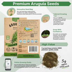 Arugula Roquette Seeds Pack 5G - Organo Republic seeds store Arugula Roquette Seeds Pack 5G
