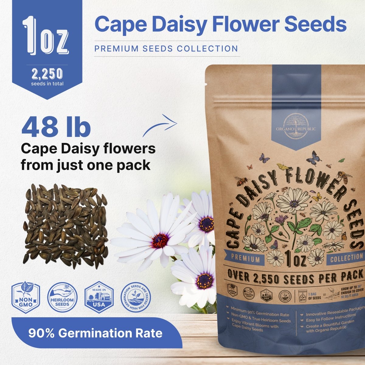 Cape Daisy Flower Seeds Pack 1 oz - Organo Republic seeds store Cape Daisy Flower Seeds Pack 1 oz