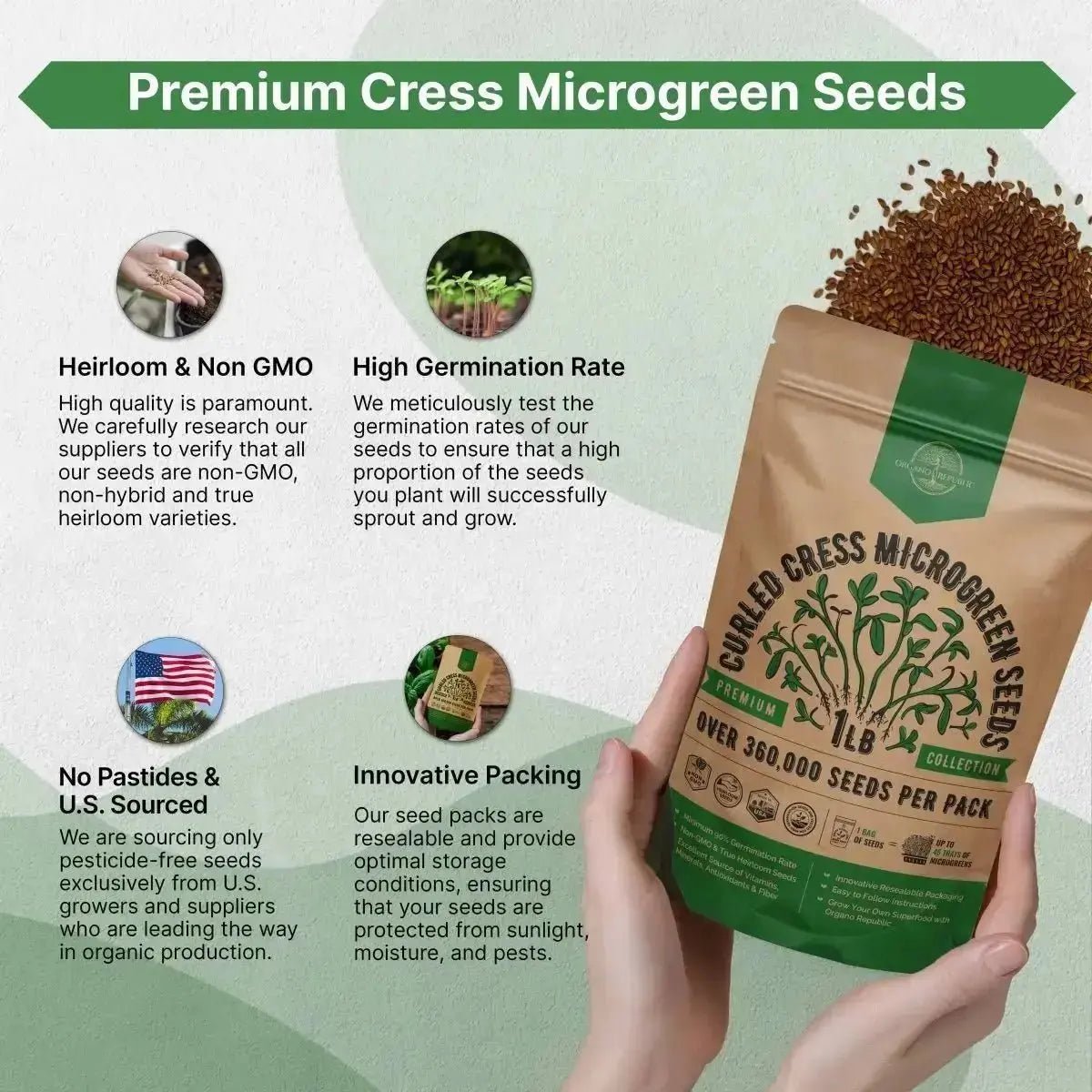 Cress Sprouting & Microgreens Seeds 1lb - Organo Republic seeds store Cress Sprouting & Microgreens Seeds 1lb