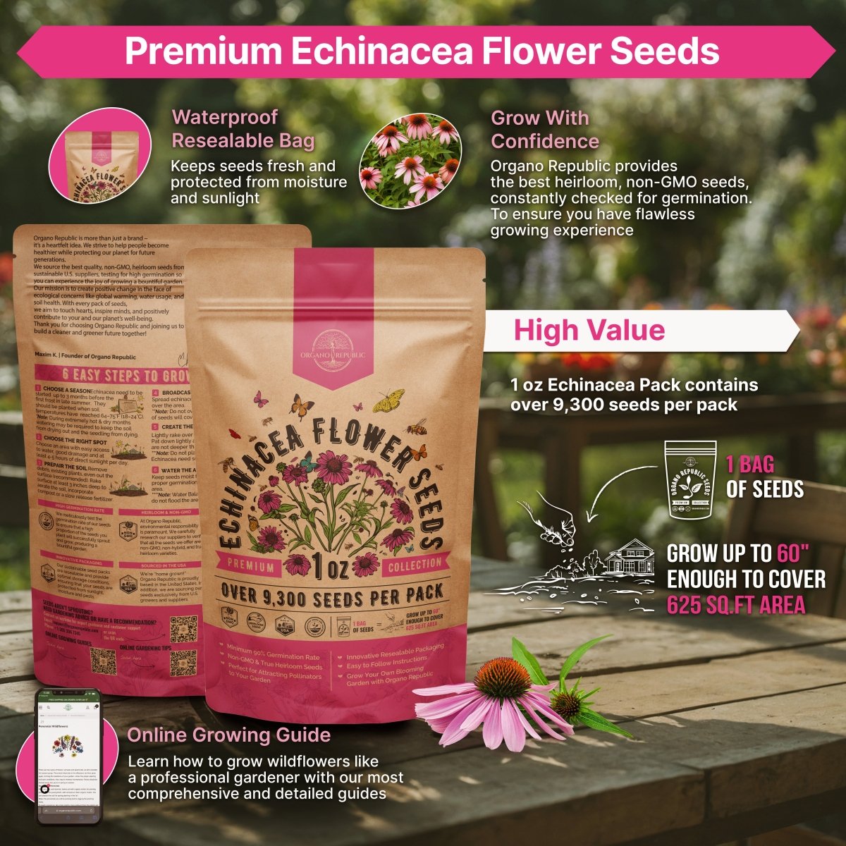 Echinacea Seeds Pack 1 oz - Organo Republic seeds store Echinacea Seeds Pack 1 oz