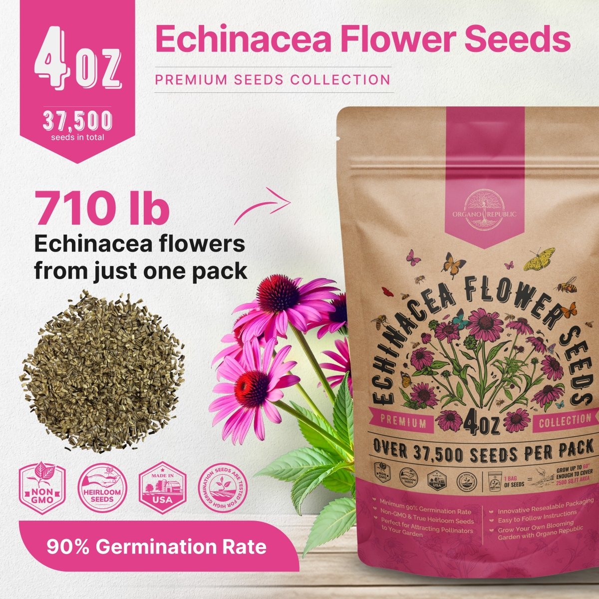 Echinacea Seeds Pack 4 oz - Organo Republic seeds store Echinacea Seeds Pack 4 oz