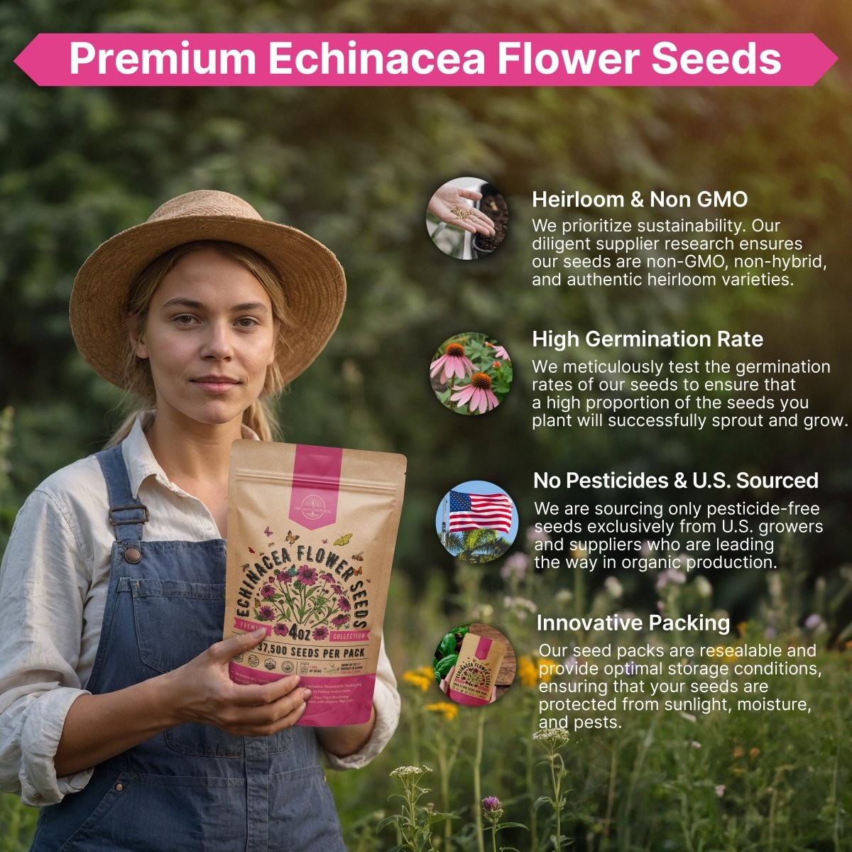 Echinacea Seeds Pack 4 oz - Organo Republic seeds store Echinacea Seeds Pack 4 oz