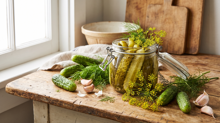 The classic payoff: fresh dill and homemade pickles from your own garden.