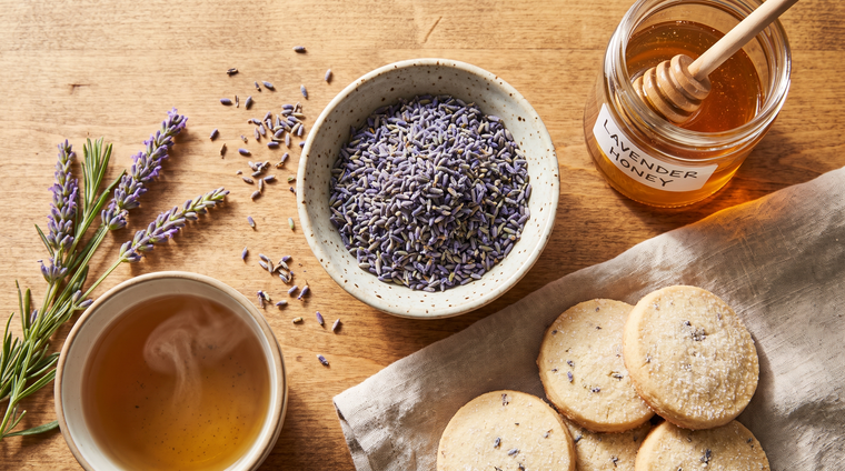 Dried lavender for tea, honey, shortbread, and fragrant sachets.