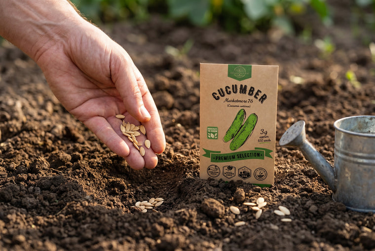Sow cucumber seeds half an inch deep once the soil is warm.