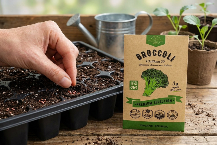 Start broccoli in cell trays, sowing a quarter inch deep, then transplant.