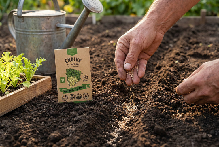 Direct-sow endive a quarter inch deep in a cool-season bed.