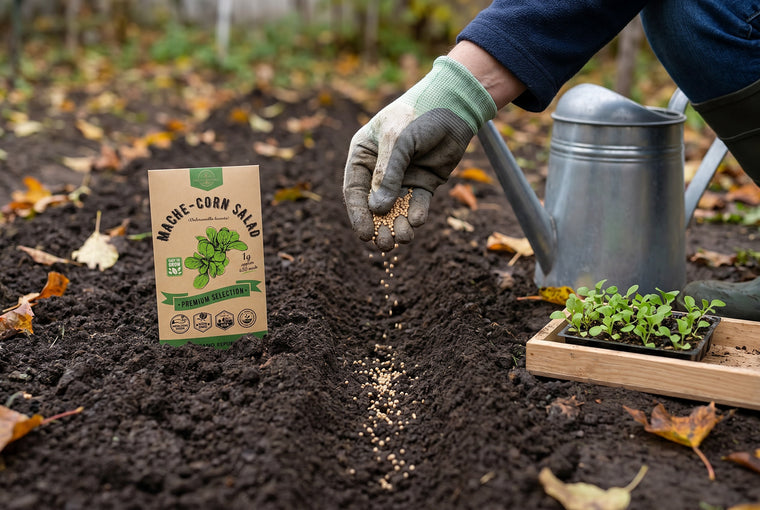 Sow mache a quarter inch deep in cool fall soil, right where it will grow.