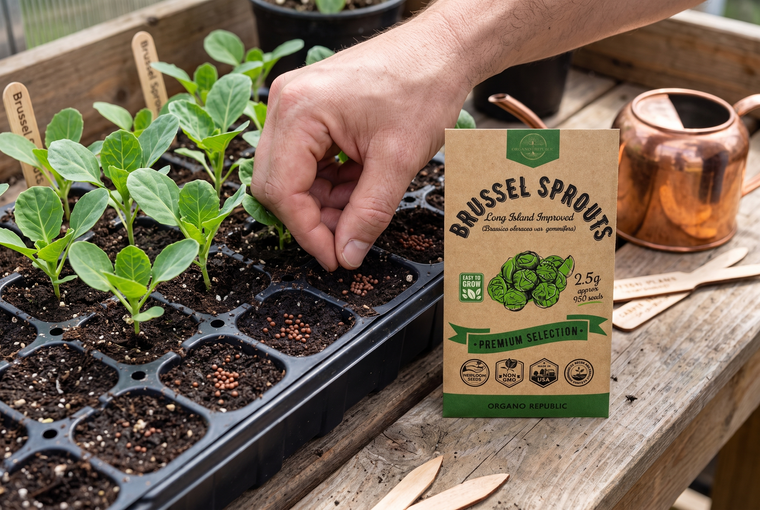 Start Brussels sprouts in cells and transplant sturdy young seedlings.
