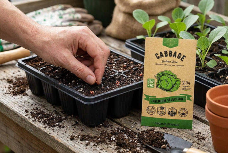 Start cabbage in cell trays, sowing a quarter inch deep, then transplant.