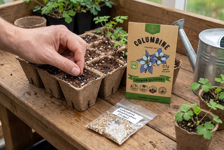 Surface-sow chilled columbine seed and press it in; it needs light to sprout.